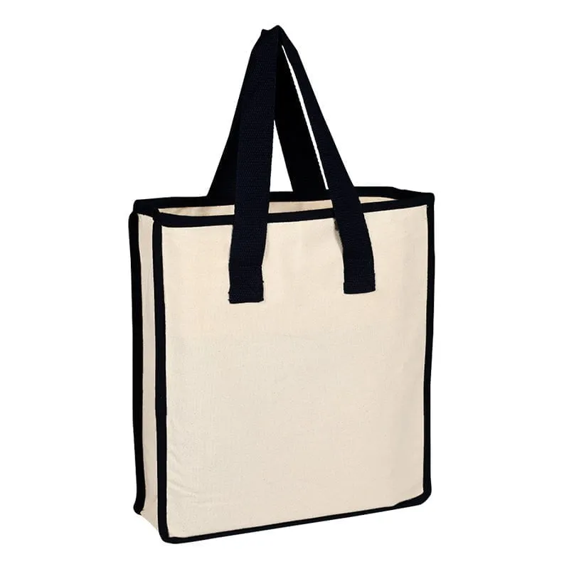 100% Cotton Canvas Shopping Bag with Heavy Cotton Dyed Web Handles and Dyed Piping accent