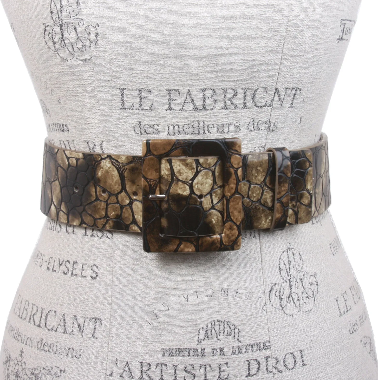 2 1/2" Two Tone Faux Alligator High Waist Patent Square Leather Belt