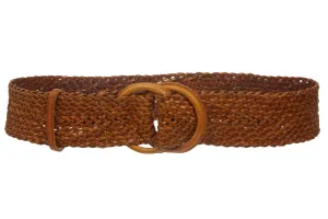 2 1/4" (60mm) Self-covered Double Circle Wide Braided Leather Woven Round Belt