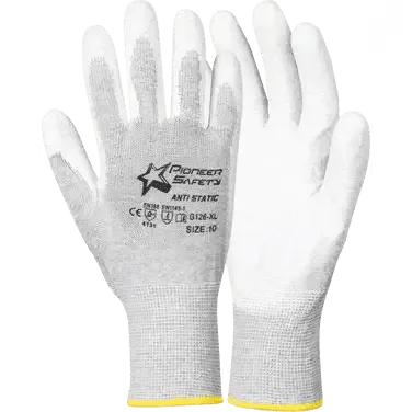 50mm 2.5'' White inspection PU anti-static carbon nylon polyester knit wrist gloves