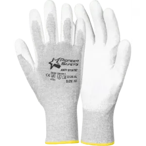 50mm 2.5'' White inspection PU anti-static carbon nylon polyester knit wrist gloves