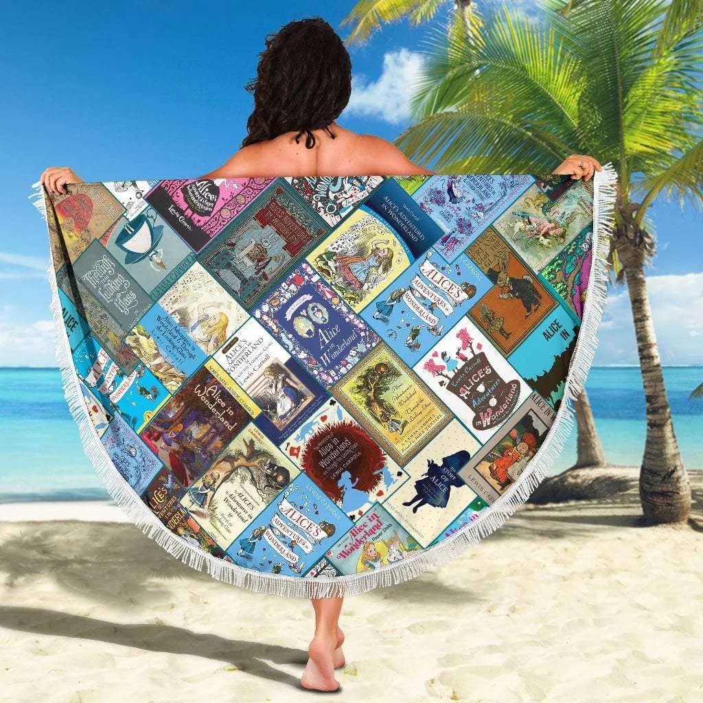 Alice In Wonderland Book Cover Round Beach Blanket