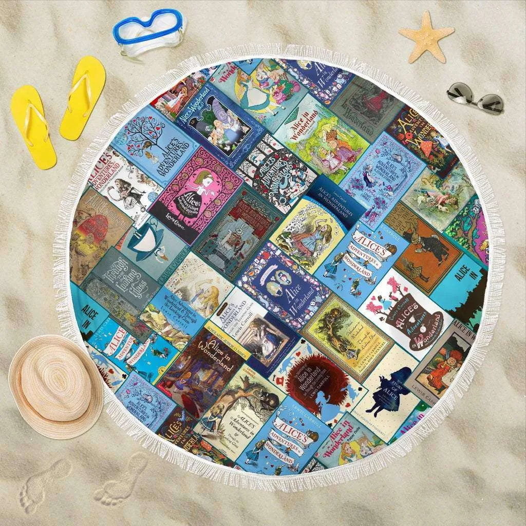 Alice In Wonderland Book Cover Round Beach Blanket