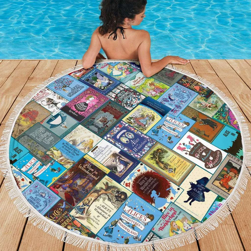 Alice In Wonderland Book Cover Round Beach Blanket