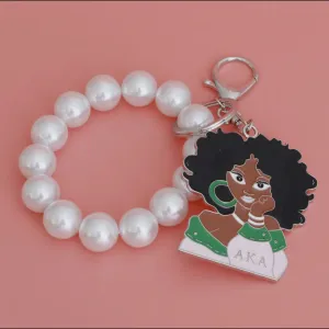 Alpha Kappa Alpha Inspired Pearl Woman Keychain AKA Purse Charm