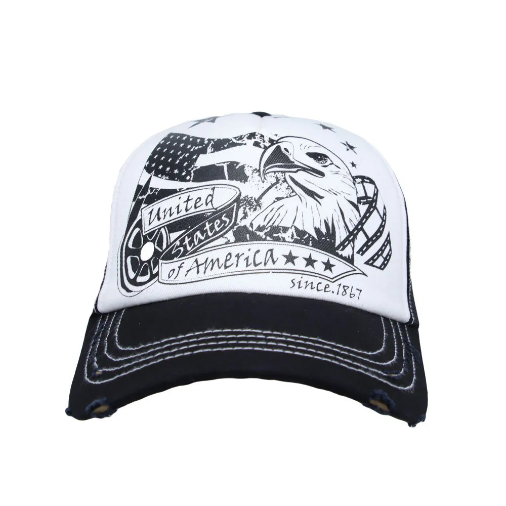 American Flag Baseball Cap Distressed Meshed Vintage Trucker Hat CTM1401