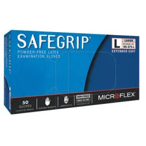 Ansell SafeGrip® SG-375 Examination Gloves, Large, Natural Rubber Latex, Blue, SG-375-L