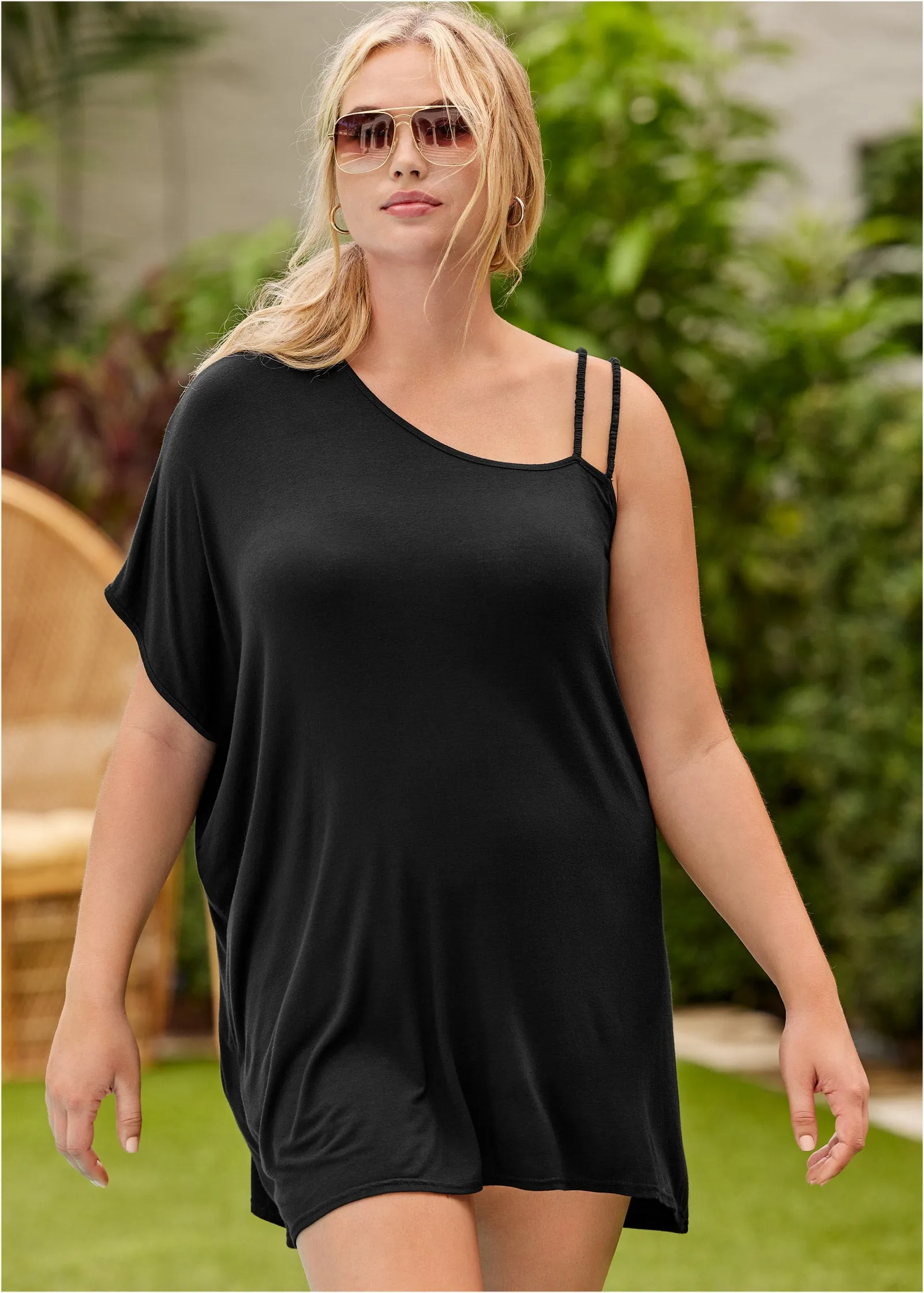 Asymmetrical Strappy Tunic - Black