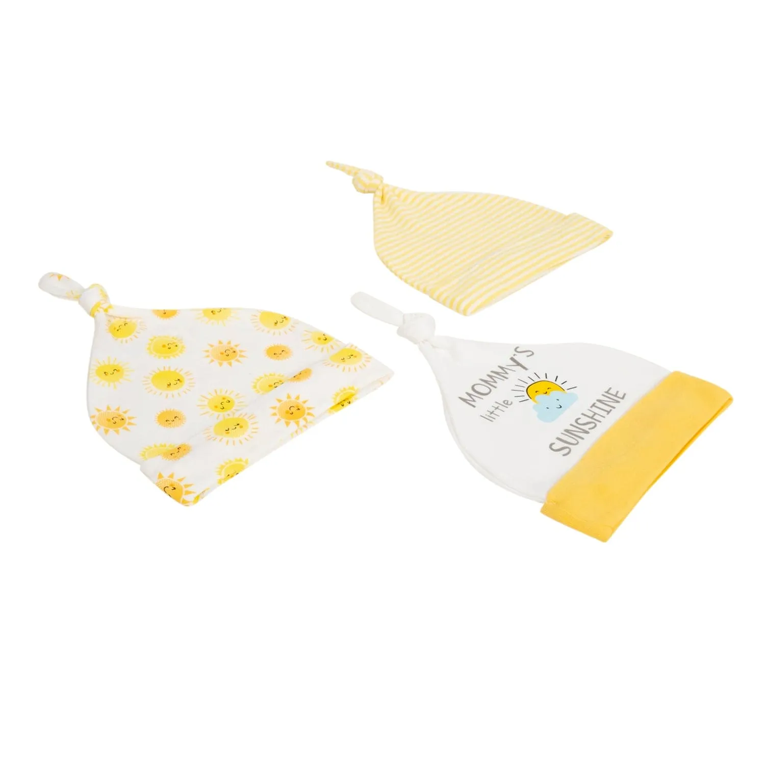 Baby Moo Mommy's Little Sunshine Knotted Infants Ultra Soft 100% Cotton All Season Pack of 3 Caps - Yellow