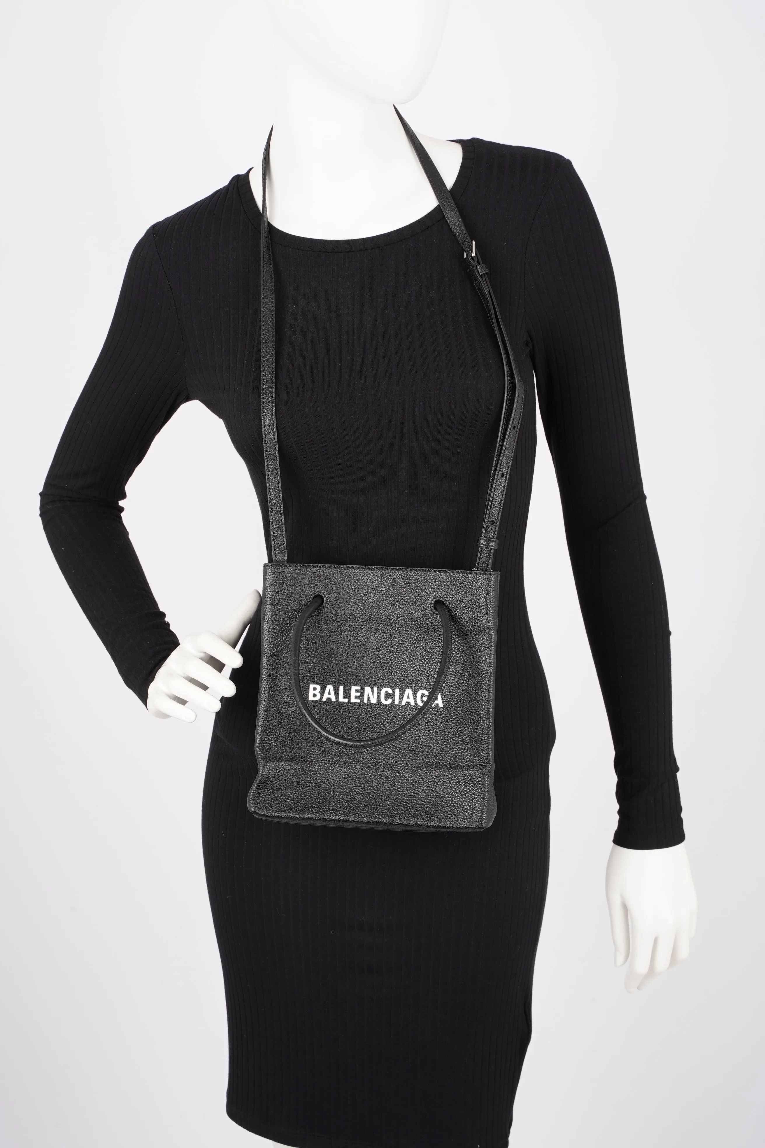 Balenciaga Shopping Tote Bag Black Leather XXS