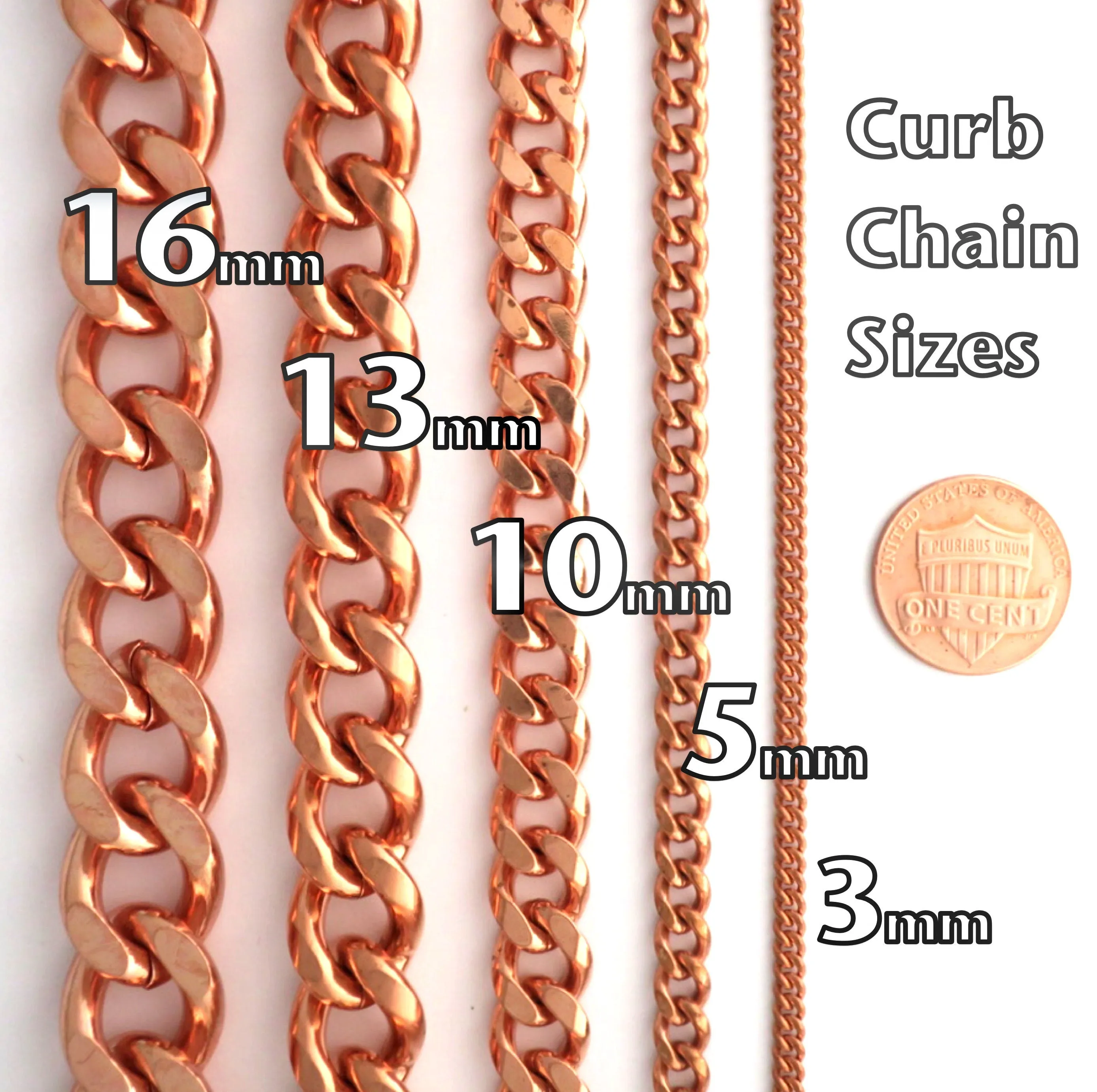 Bulk Copper Chain Fine Curb Chain By The Foot FCC71 Unfinished Solid Copper Chain 3mm Cuban Curb