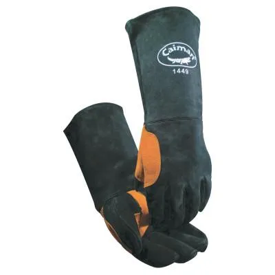 Caiman Heatflect Welding Gloves, Cow Split Leather, One Size, Black/Orange, 1449