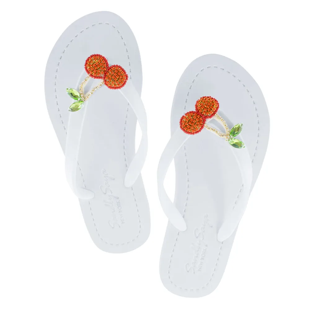 Cherry - Girls Sandal- Red Fruits Rhine Stone Embellished Flip Flops for kids