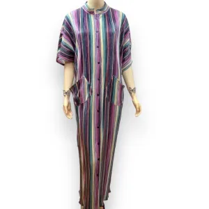 Colorful Plisse Striped Button Down Kaftan