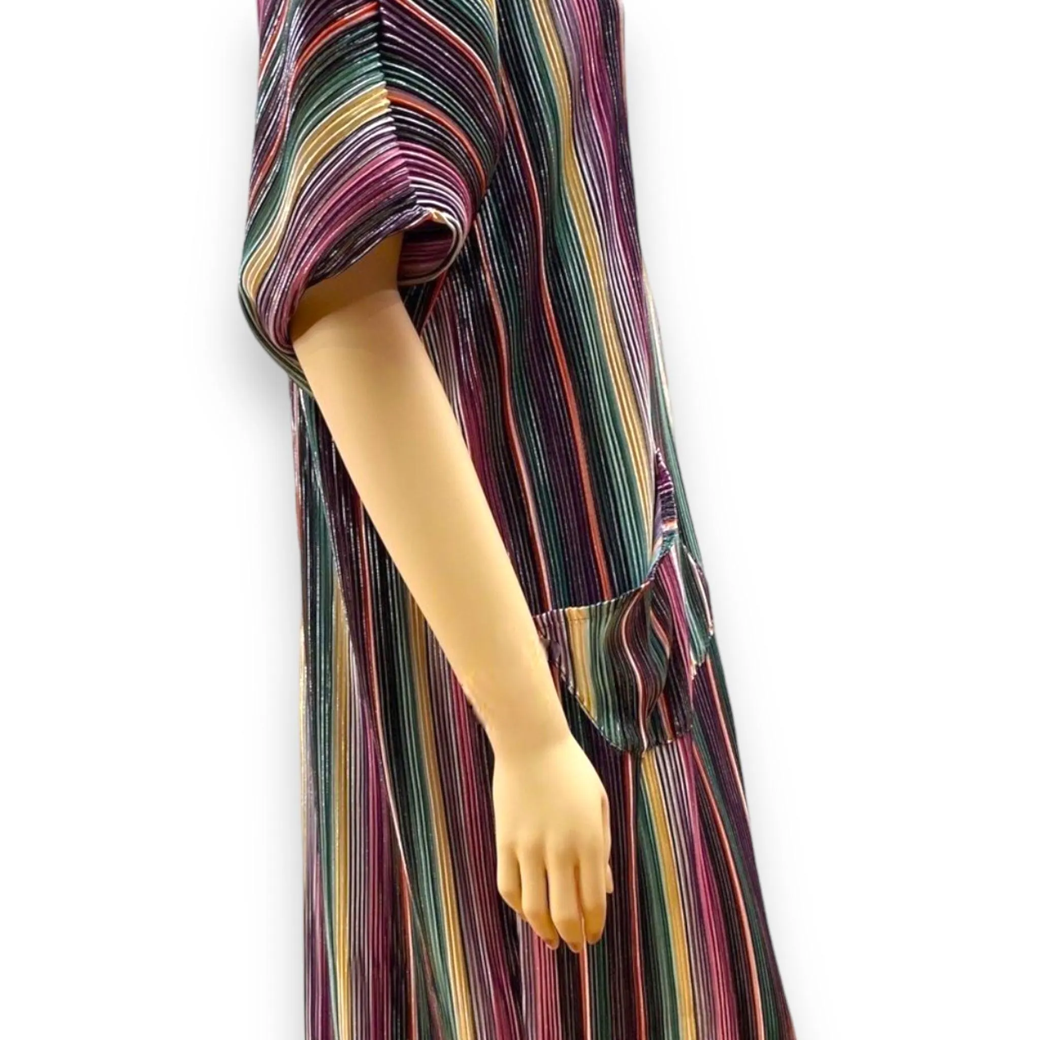 Colorful Plisse Striped Button Down Kaftan