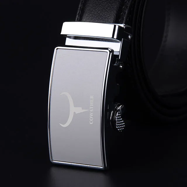 COWATHER mens belt cow genuine leather belts for men 2017 fashion automatic alloy gold silver buckle black strap new arrival