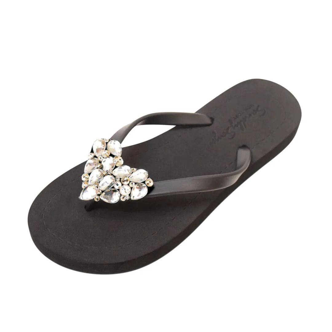 Crystal Heart  - Big Kids Flip Flops Sandal Clear Rhine Stone Embellished Girls Flip Flops