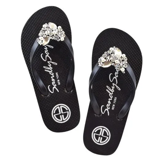 Crystal Heart  - Big Kids Flip Flops Sandal Clear Rhine Stone Embellished Girls Flip Flops