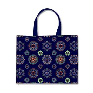 Designer Tote Bag With Zip Beach Gym Travel Bags -  Dark Blue Ethnic Patterns