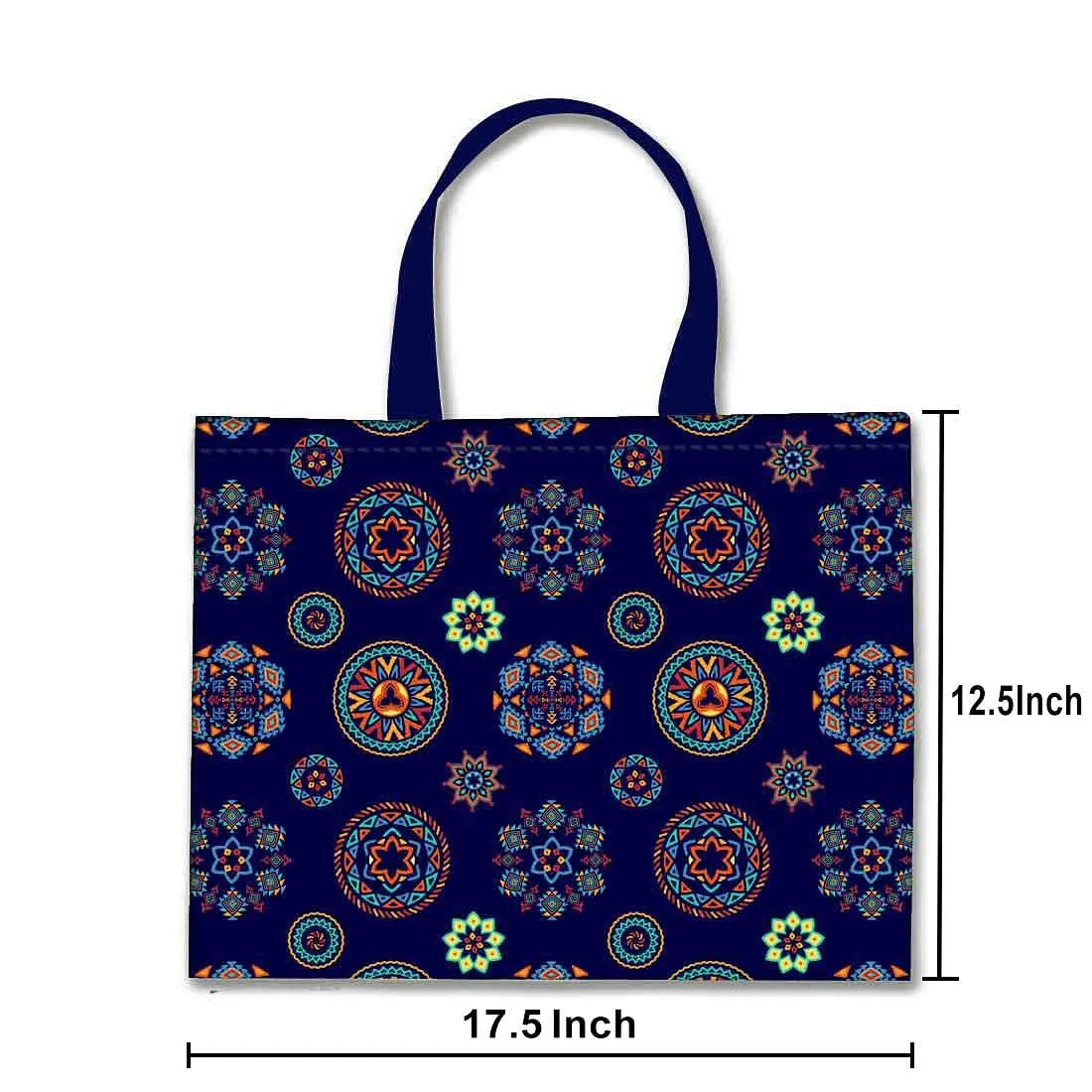 Designer Tote Bag With Zip Beach Gym Travel Bags -  Dark Blue Ethnic Patterns