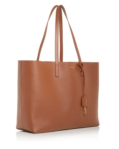 East/West Saint Laurent Leather Shopping Tote, Brown