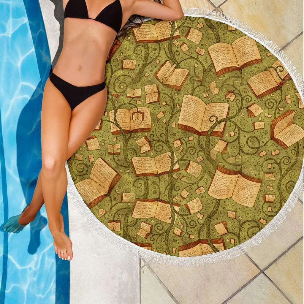 Green Bookish Round Beach Blanket