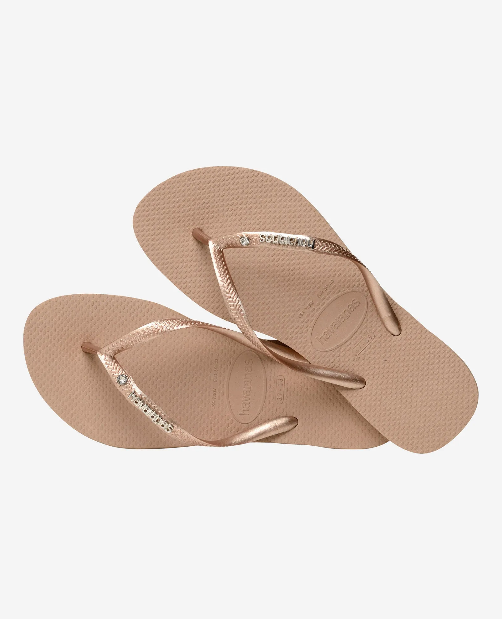 Havaianas Slim Logo Metalic In Rose Gold For Womens