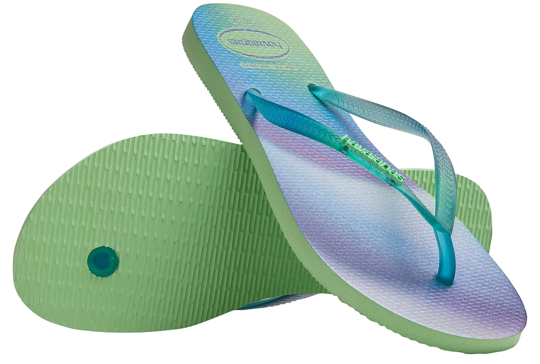 Havaianas Slim Metallic Logo In Blue Multi For Women