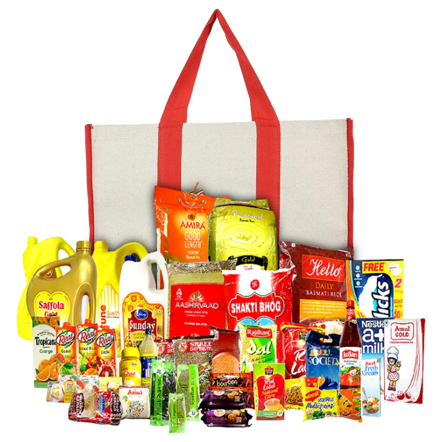 Heart Home Canvas Shopping Bags/Grocery Bag for Carry Grocery, Fruits, Vegetable with Handles (Red) 54HH4015.