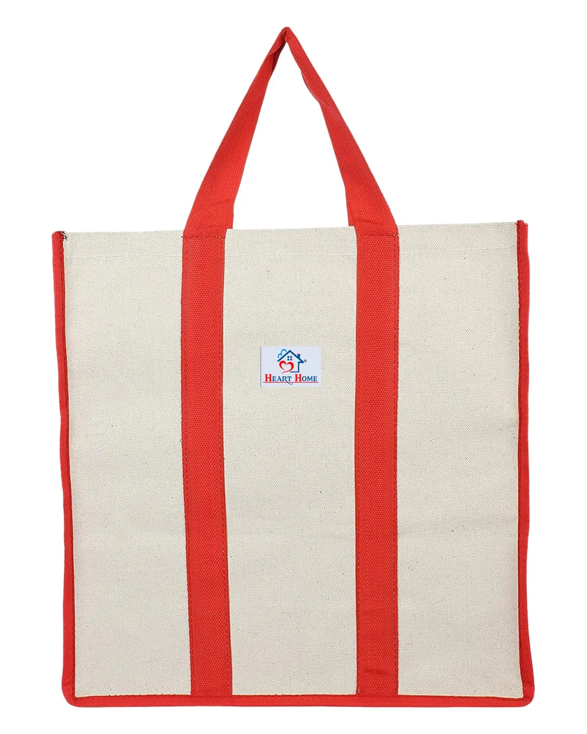 Heart Home Canvas Shopping Bags/Grocery Bag for Carry Grocery, Fruits, Vegetable with Handles (Red) 54HH4015.