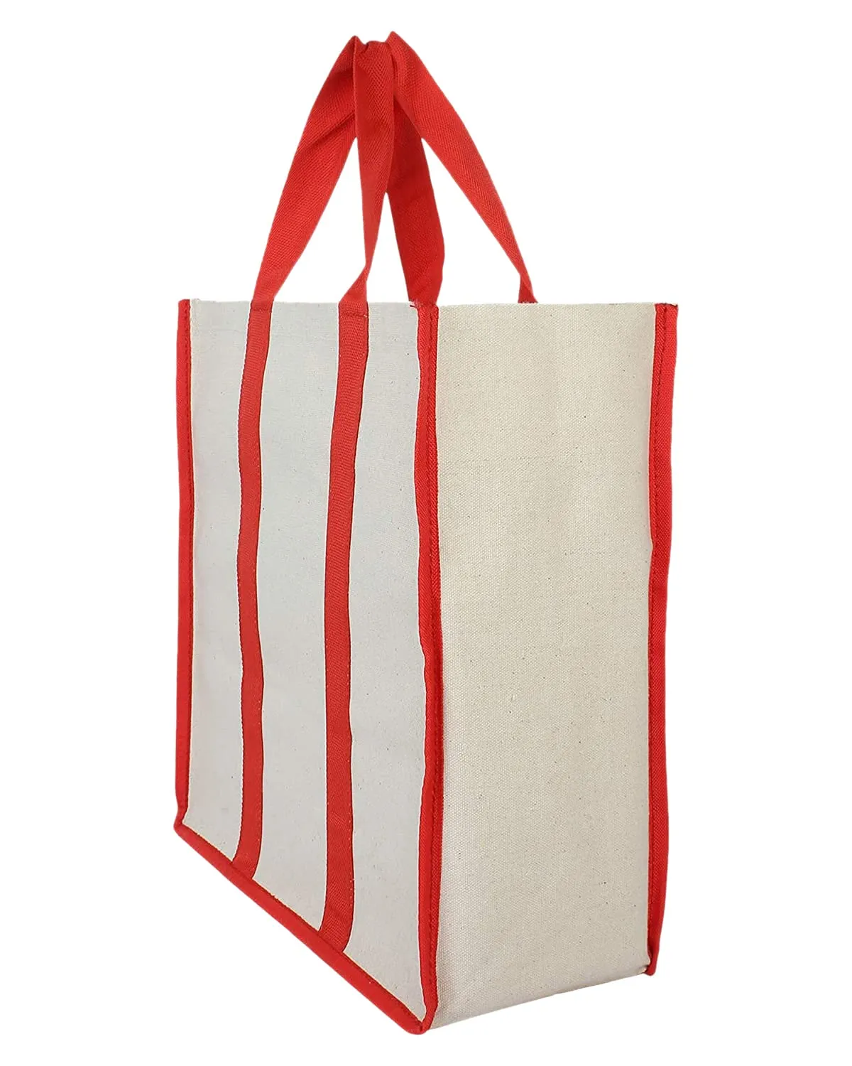 Heart Home Canvas Shopping Bags/Grocery Bag for Carry Grocery, Fruits, Vegetable with Handles (Red) 54HH4015.