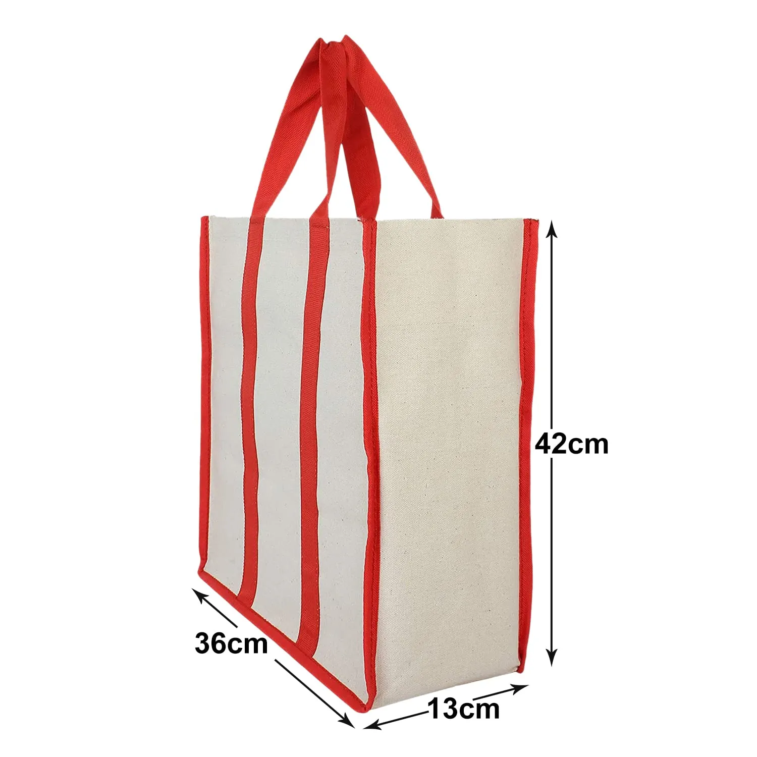 Heart Home Canvas Shopping Bags/Grocery Bag for Carry Grocery, Fruits, Vegetable with Handles (Red) 54HH4015.