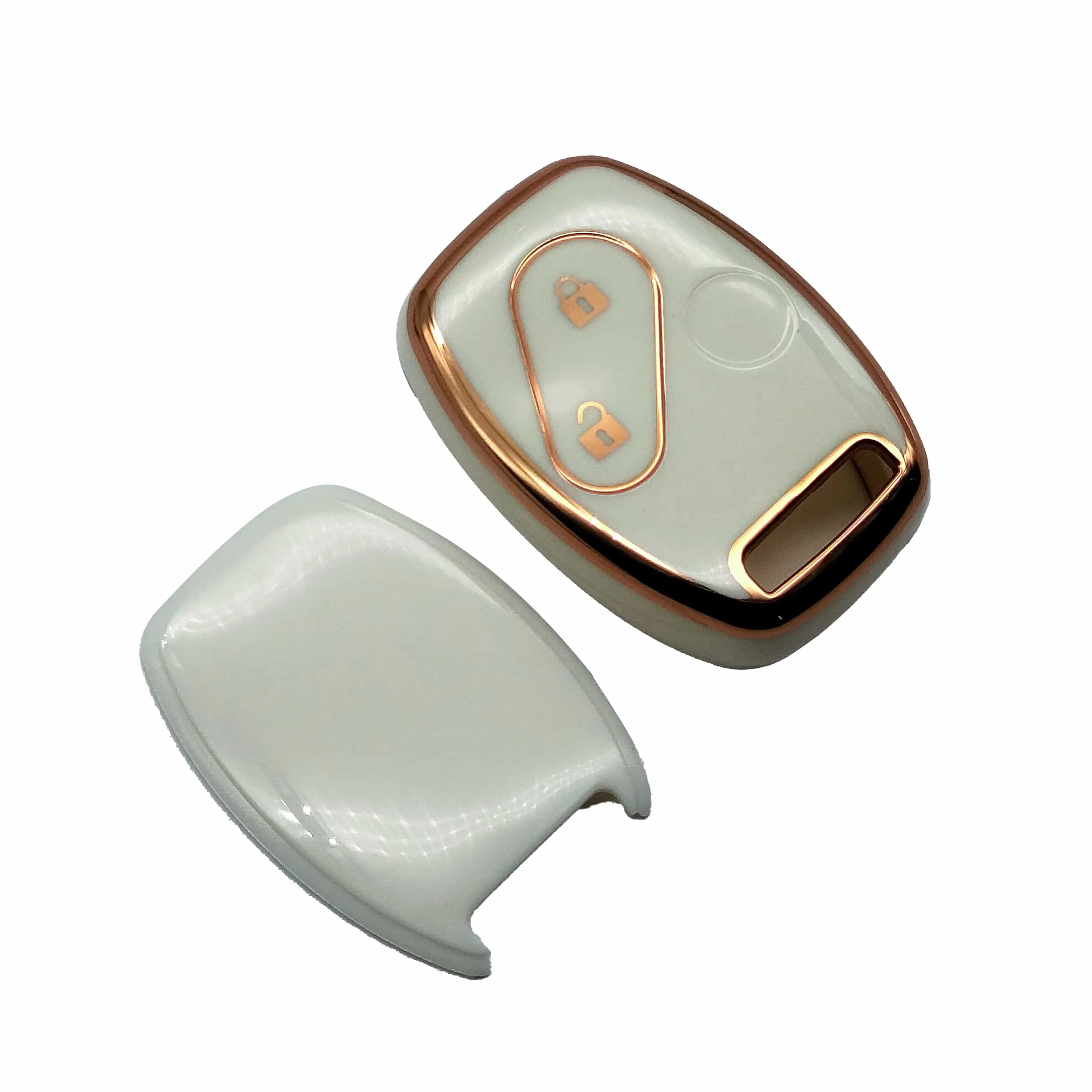 Honda City / Honda Civic Reborn / Honda CL9 TPU Plastic Protection Key Cover White With Golden 2 Buttons