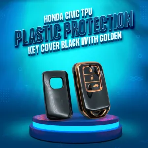 Honda Civic TPU Plastic Protection Key Cover Black With Golden 4 Buttons - Model 2016-2021