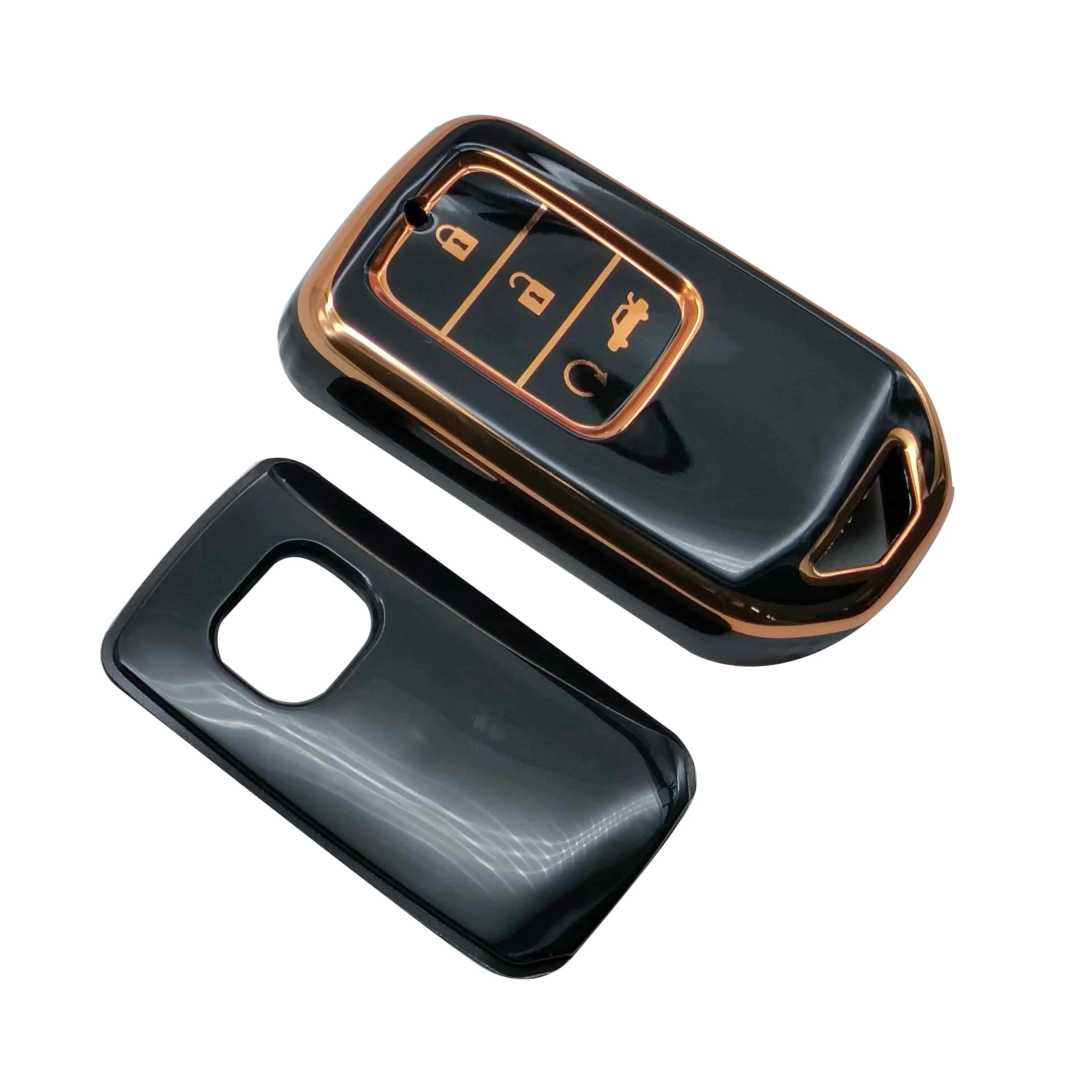 Honda Civic TPU Plastic Protection Key Cover Black With Golden 4 Buttons - Model 2016-2021