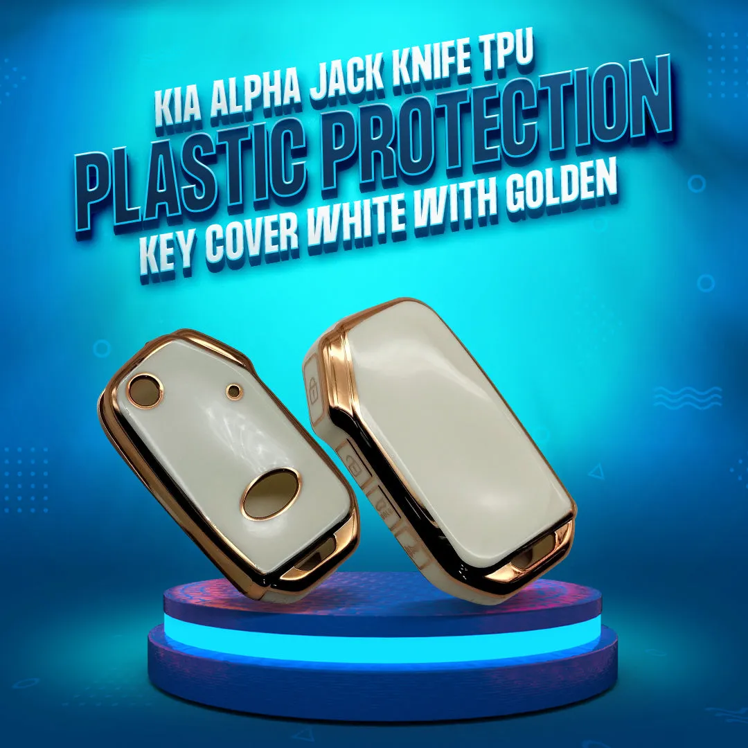 KIA Alpha Jack knife TPU Plastic Protection Key Cover White With Golden 4 Buttons - Model 2021-2022