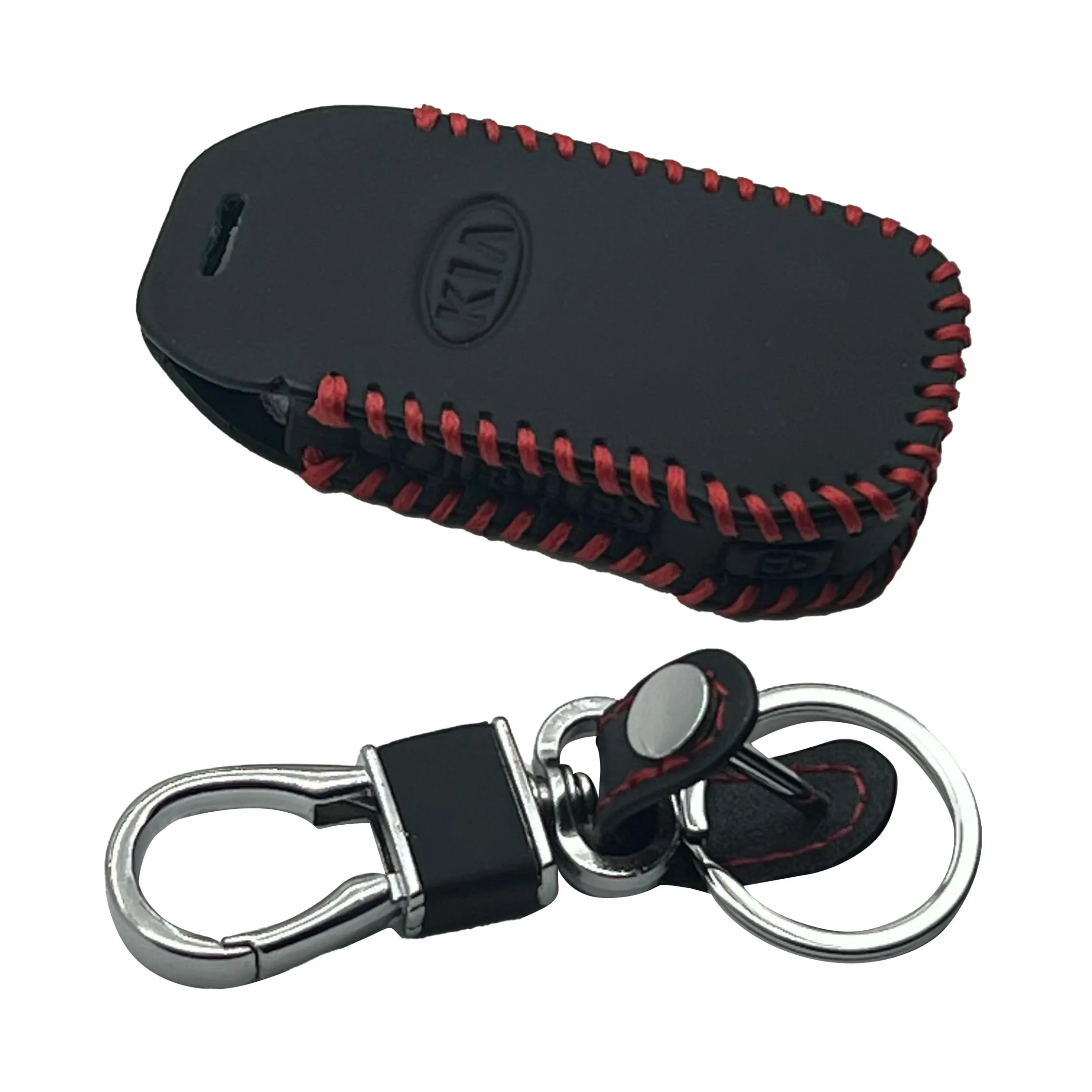 Kia Alpha Leather Key Cover 4 Buttons with Key Chain Ring Black - Model 2020-2021