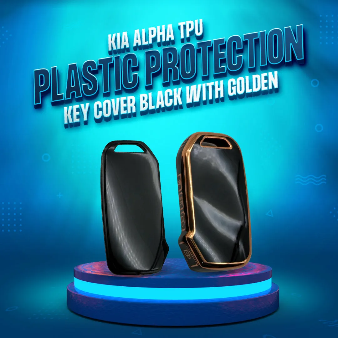 KIA  Alpha TPU Plastic Protection Key Cover Black With Golden 4 Buttons - Model 2021-2022