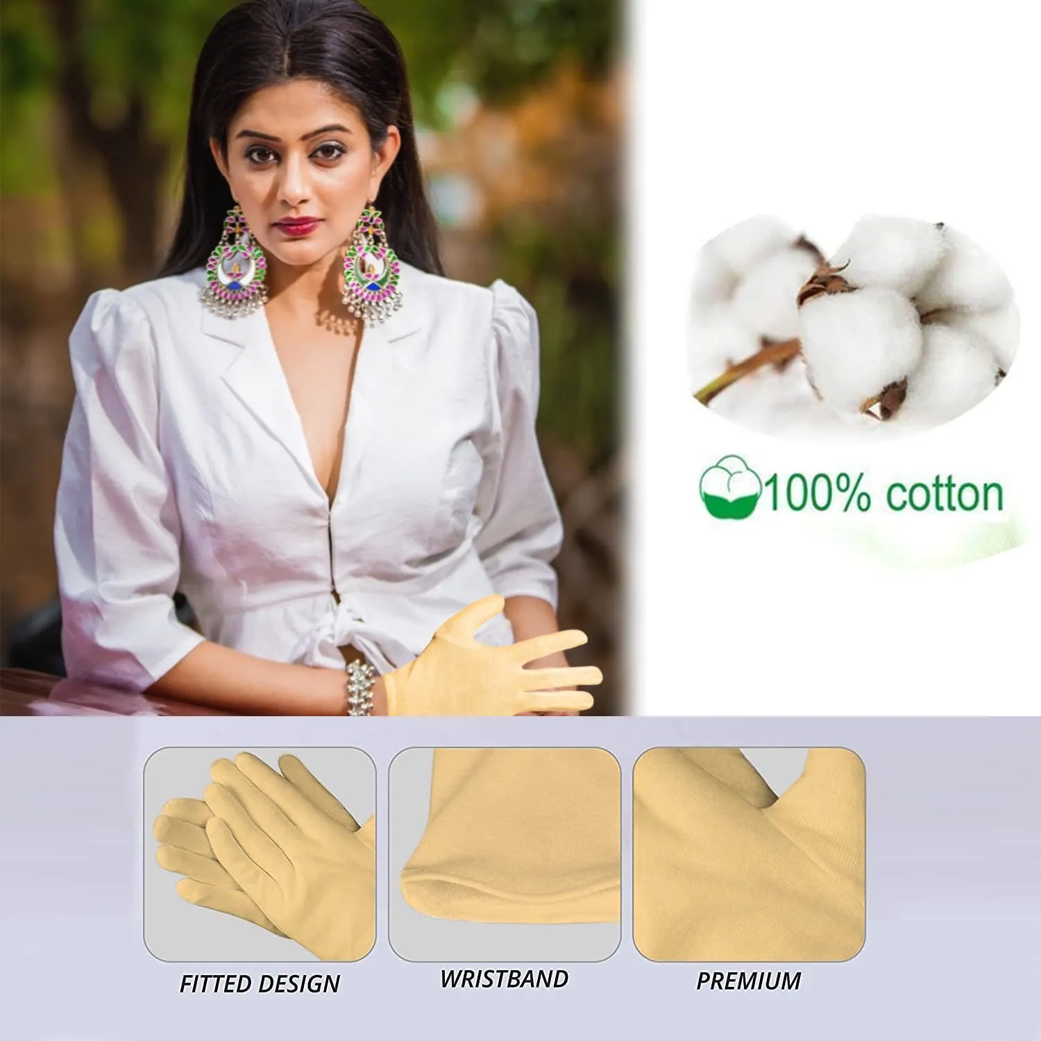 Kuber Industries Gloves | Cotton Summer Gloves | Protection From Sun Burns | Dust | Pollution | Gloves For Women | Gloves For Men | 2 Pair | Pack of 2 | Cream