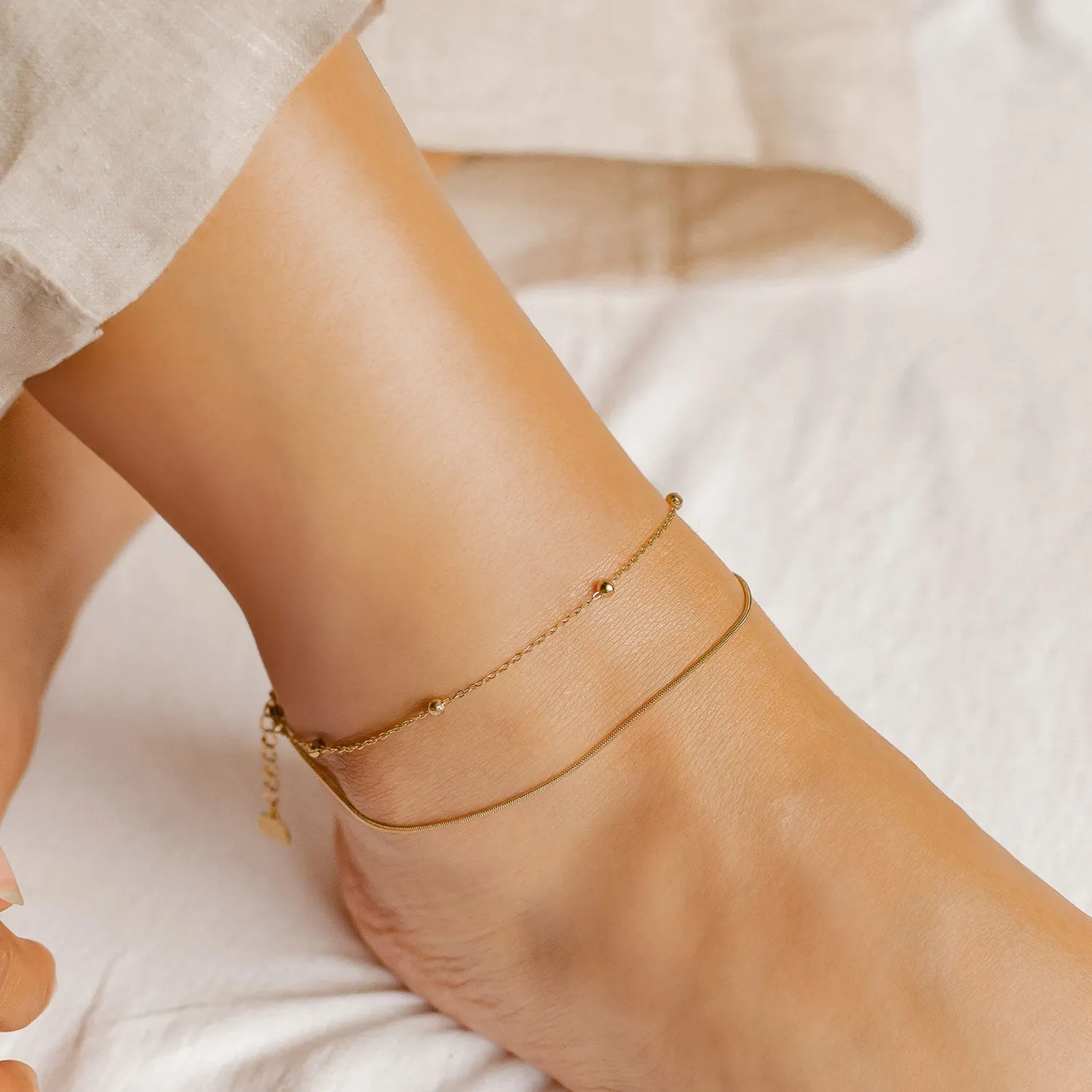 Layered Bobble Chain Anklet Gold