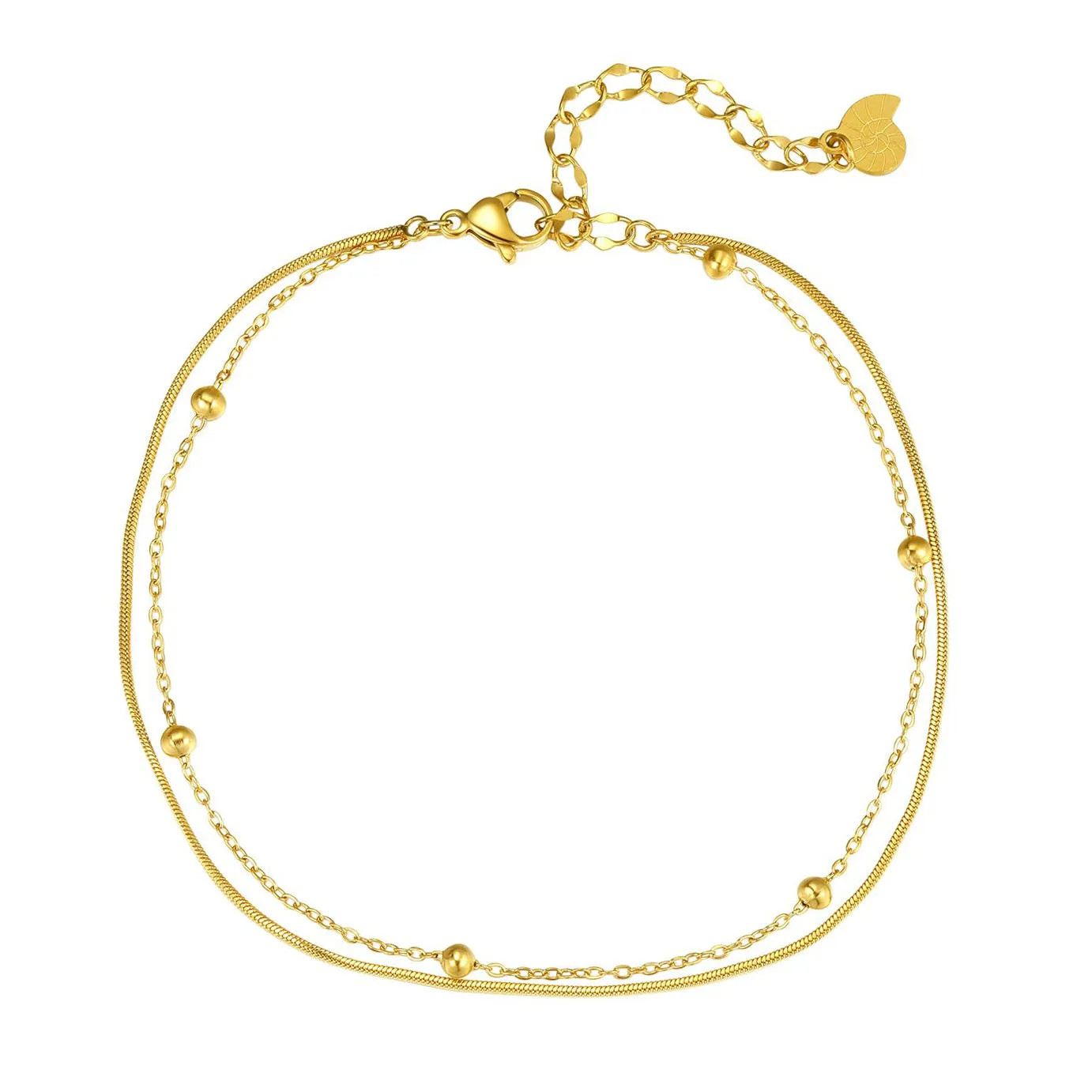 Layered Bobble Chain Anklet Gold