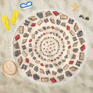 Light Brown Bookish Round Beach Blanket