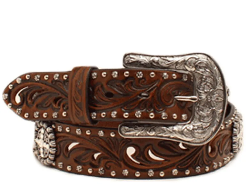 MF Western Ariat Womens Brown Belt with Crystal Conchos and Studs Style A1518602