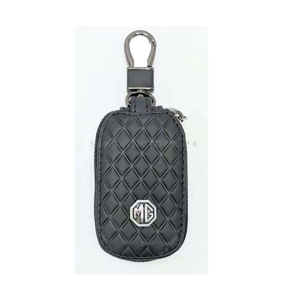 MG Soft Zipper Leather Key Cover Pouch Black with Keychain Ring