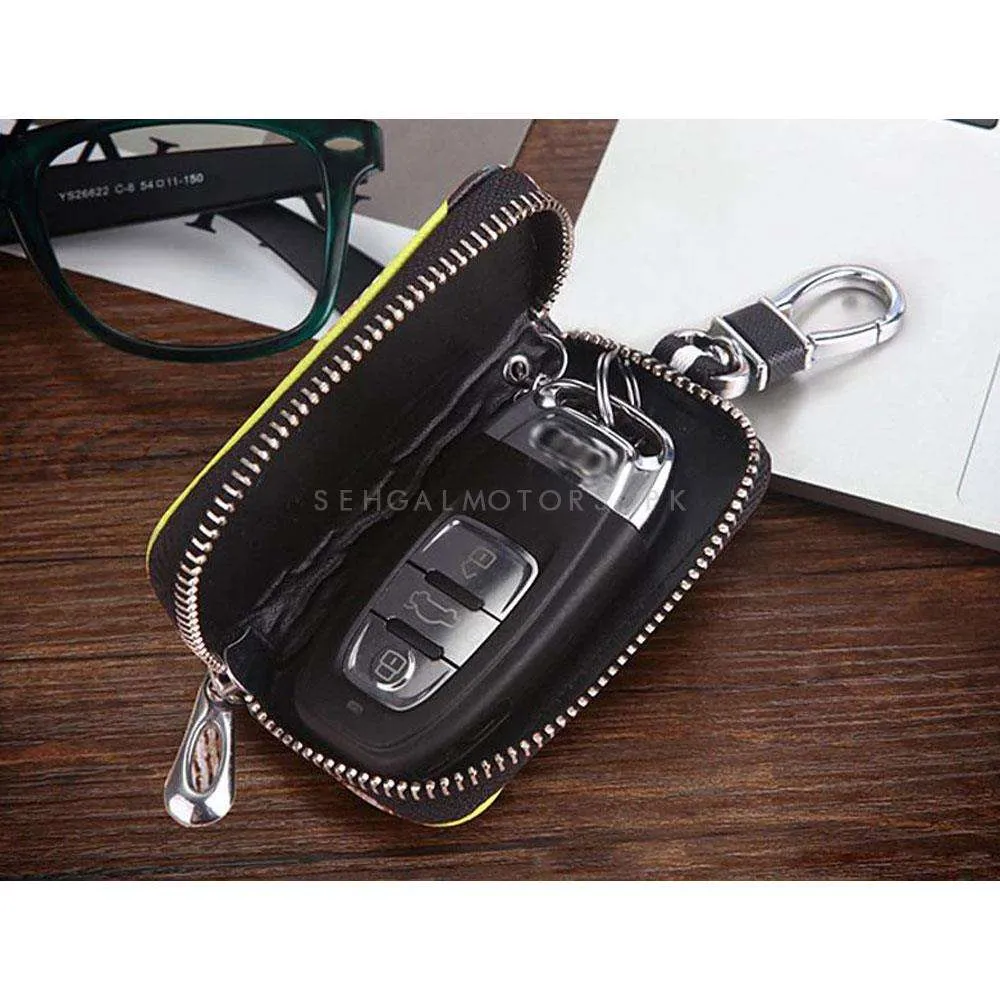 Nissan Zipper Matte Leather Key Cover Pouch Black with Keychain Ring