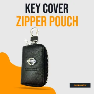 Nissan Zipper Matte Leather Key Cover Pouch Black with Keychain Ring