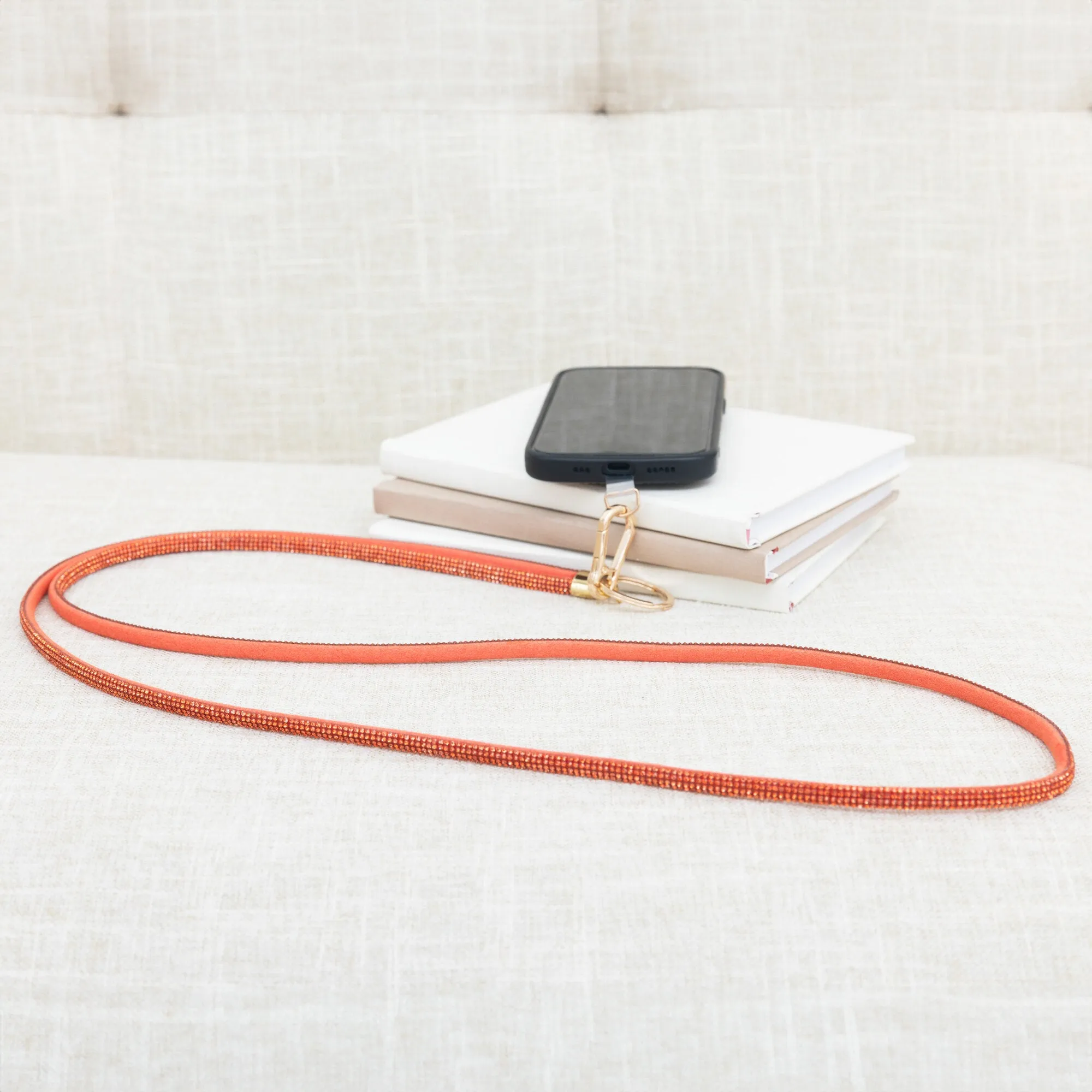 Orange Crossbody Soft Gemmed Phone Lanyard