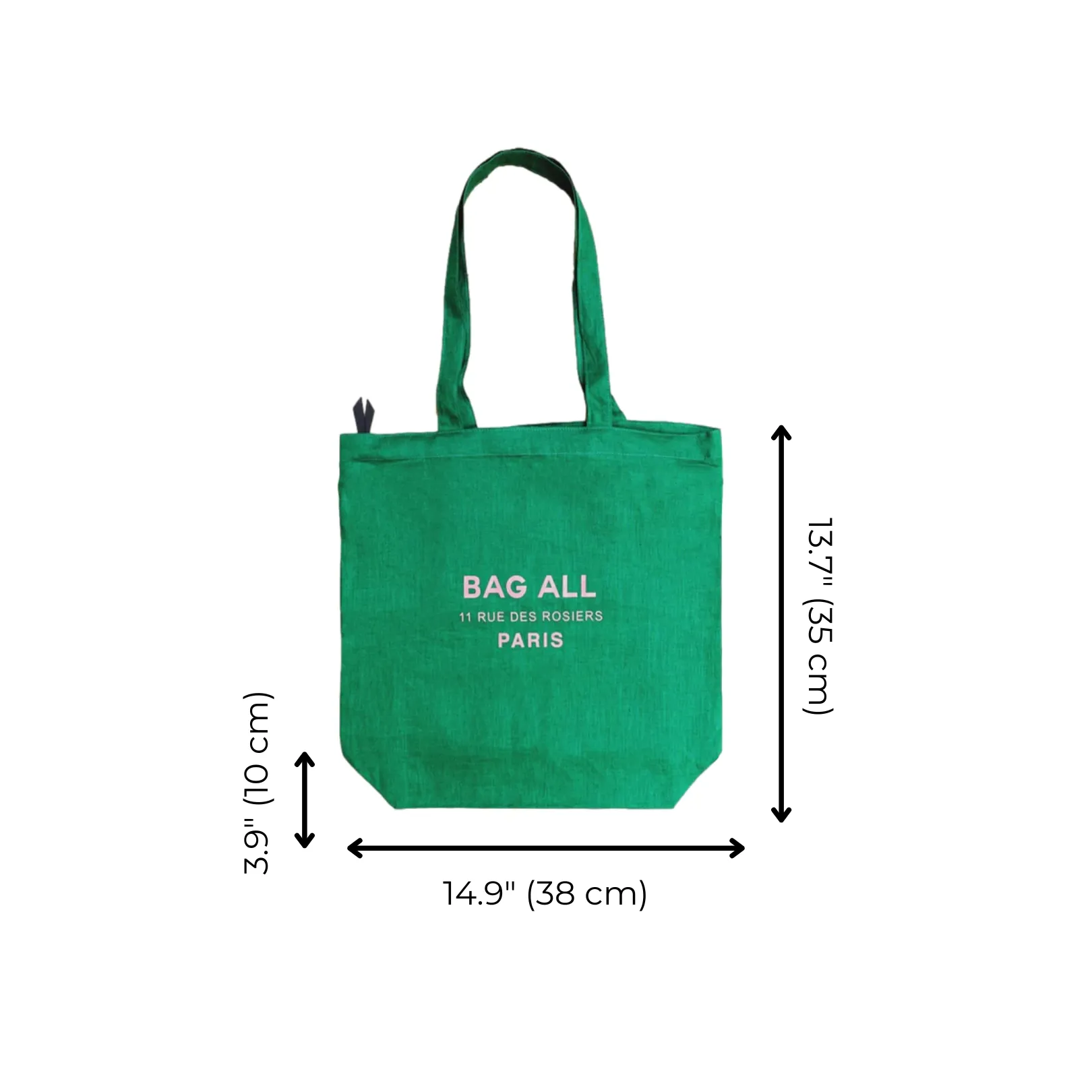 Paris Le Marais Tote with Zipper and Inside Pocket, Green Linen