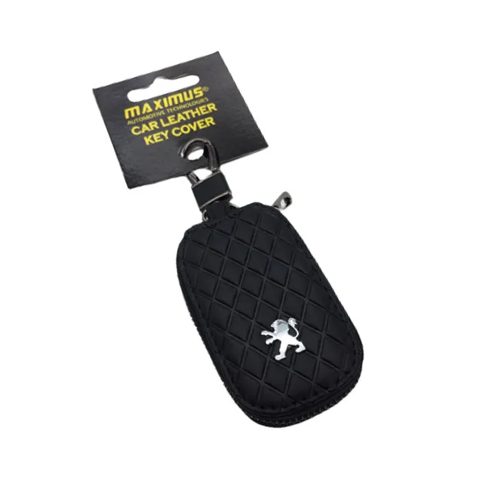 Peugeot Zipper 7D Style Key Cover Pouch Black With Keychain Ring