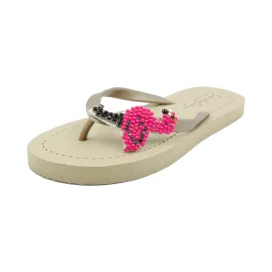 Pink Flamingo - Embroidered Flat Flip Flops Sandal